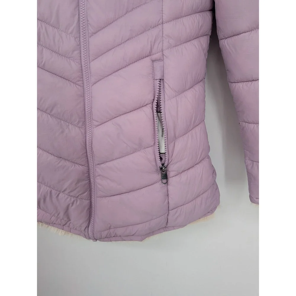 Steven Madden Reversible Puffer Jacket Lavender Faux Fur Hood Cozy Girls 14/16